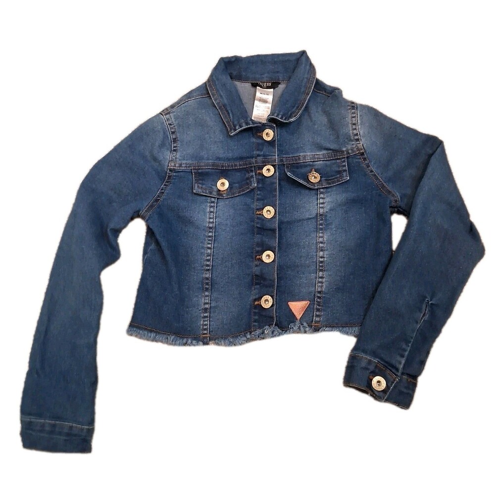 Jean Jacket Girls Size 10-12 Guess Cropped Frayed Hem